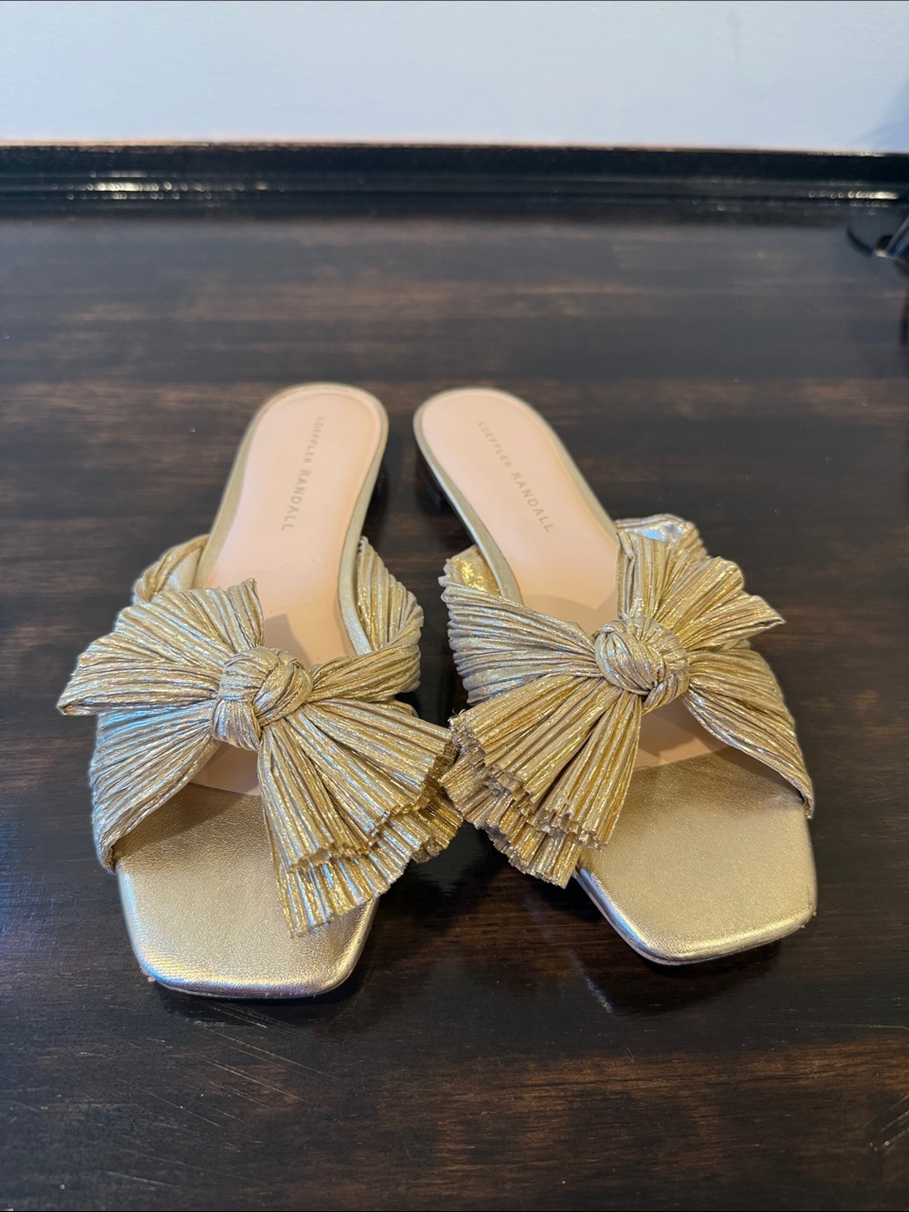 Loeffler Randall Metallic Gold Knot Bow Sandals